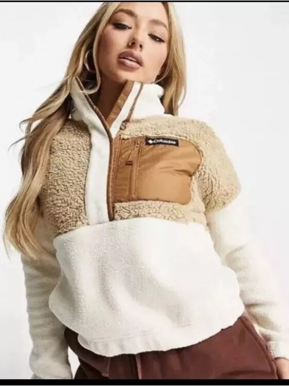 Columbia Women's Cream and Tan Sherpa Pullover Jacket